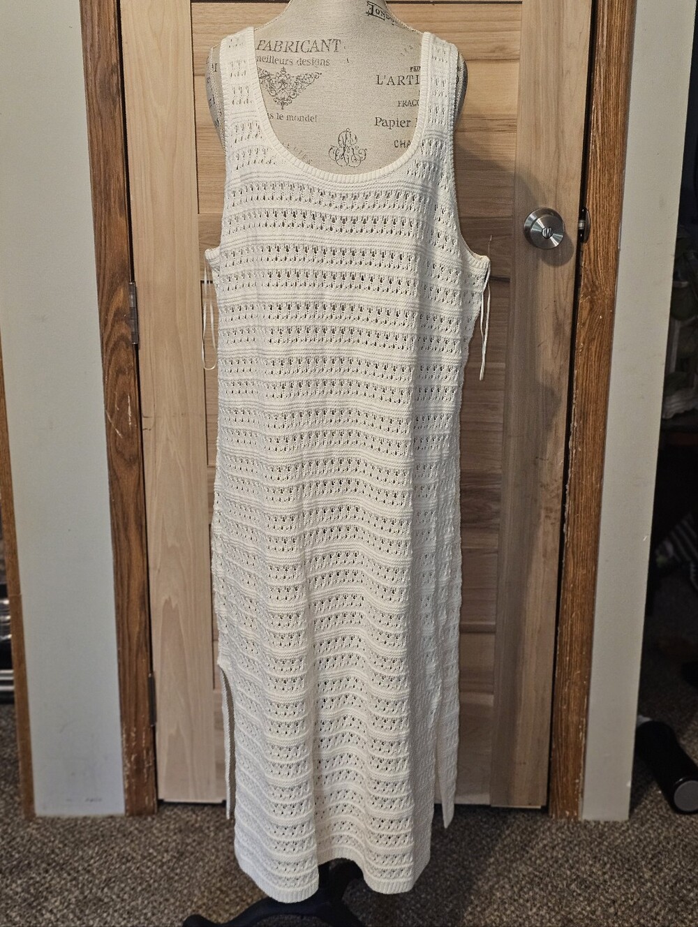 Women's Cream Crochet Sleeveless Maxi Dress